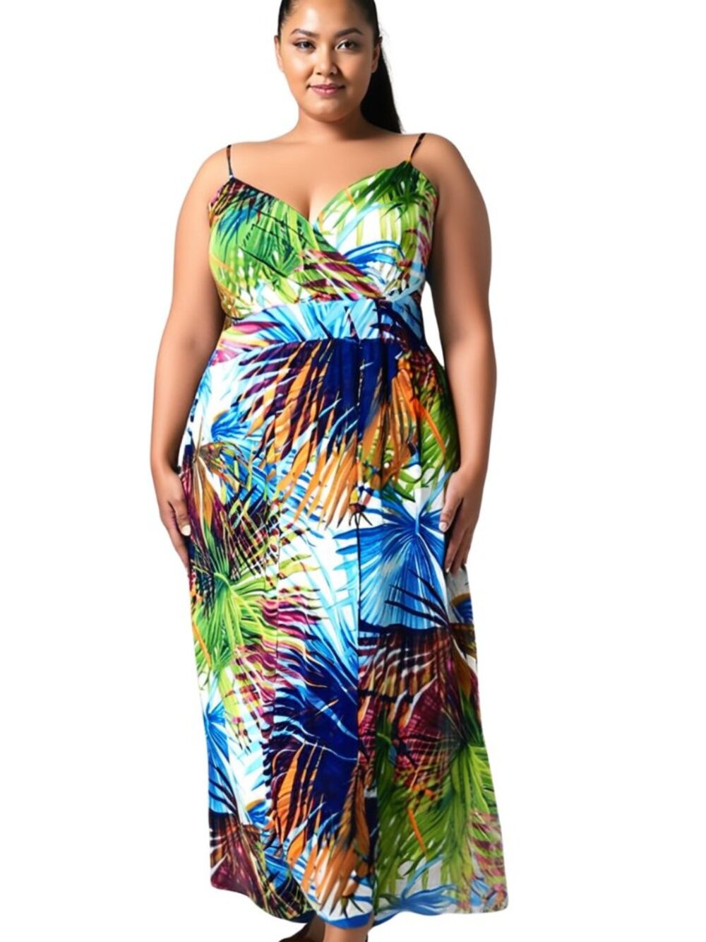 Plus Size Rainbow Palm Maxi Dress 5X